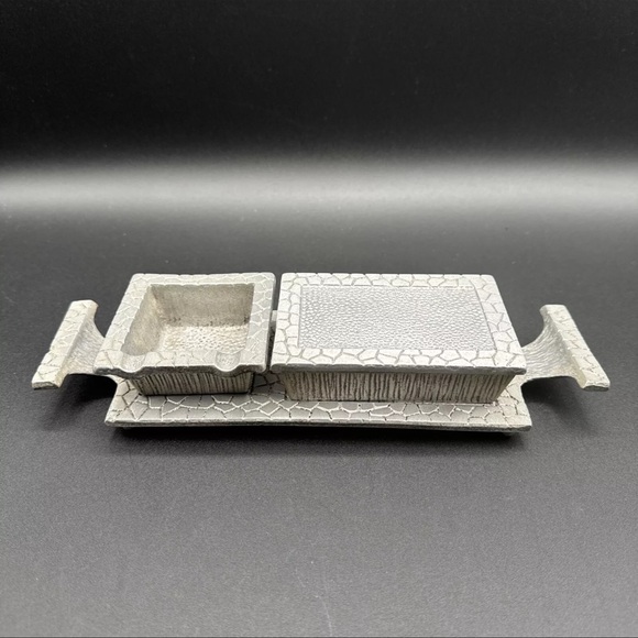 Ashtray and Cigarette Holder Pewter Vintage Rare Embossed Stone/Hen Holon/Israel - Picture 1 of 16